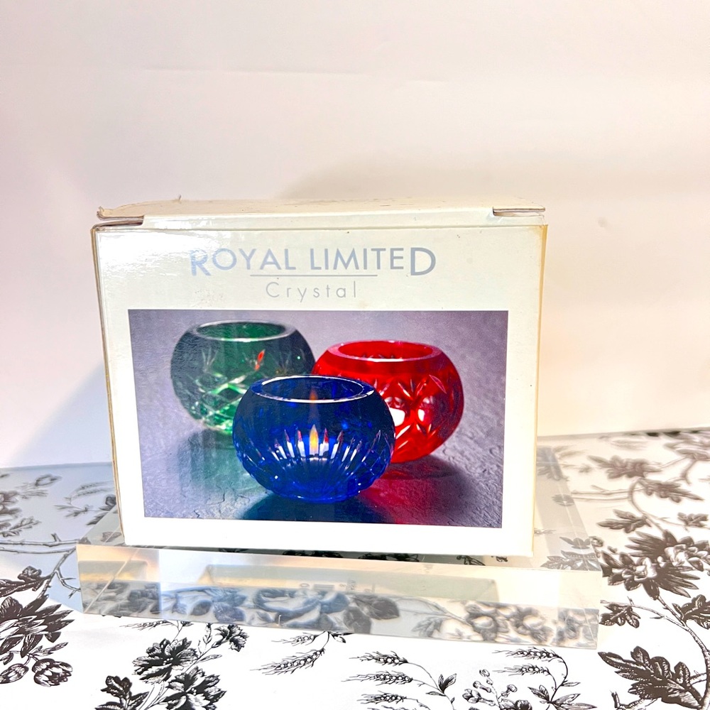Vintage royal limited crystal tealight holder with candle still in it